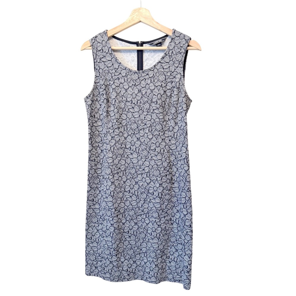 Lands End Navy White Floral stretch Sleeveless Shift Dress w/ Pockets‎ Sz. 6